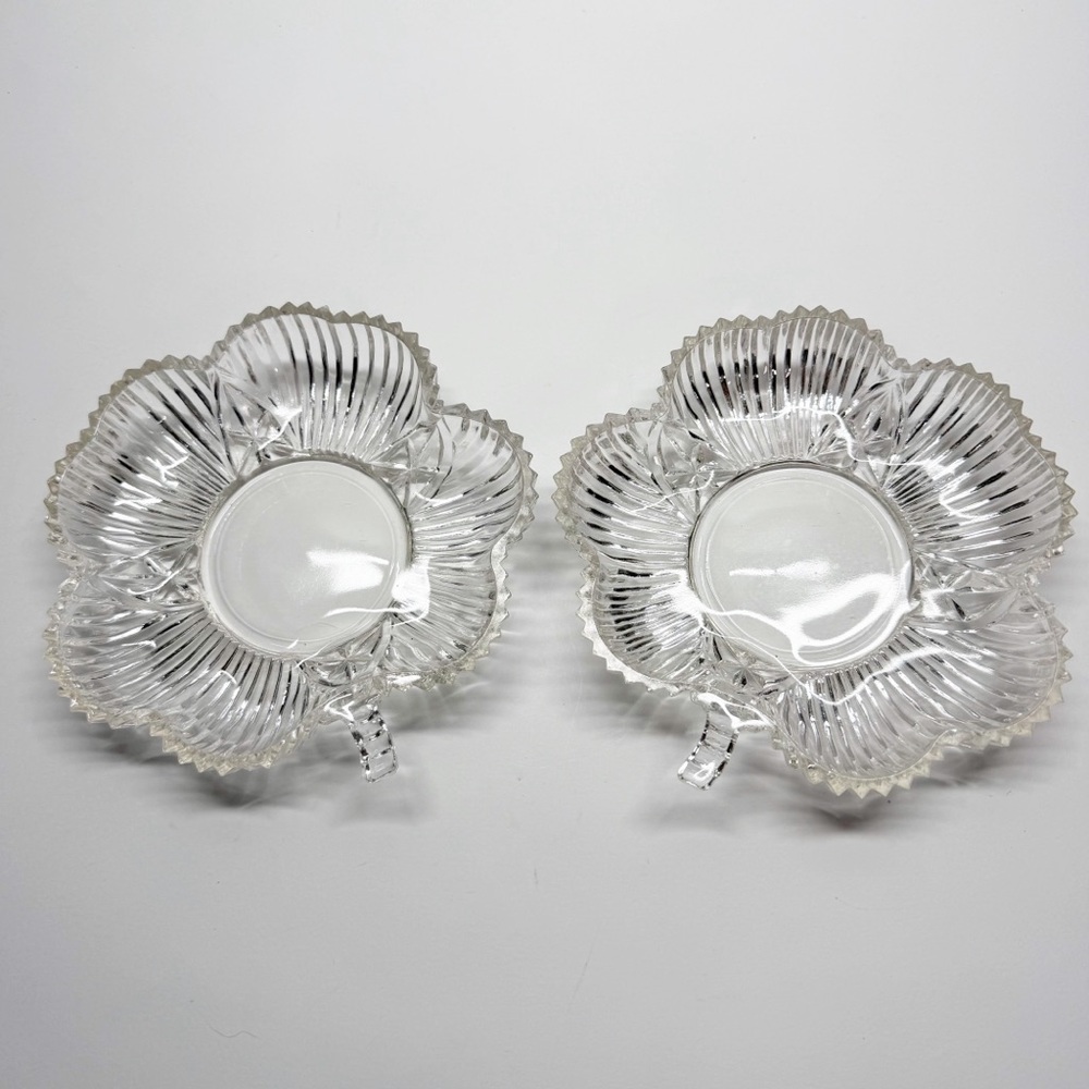 Vintage Federal Glass Clover Shamrock Candy Dish Set